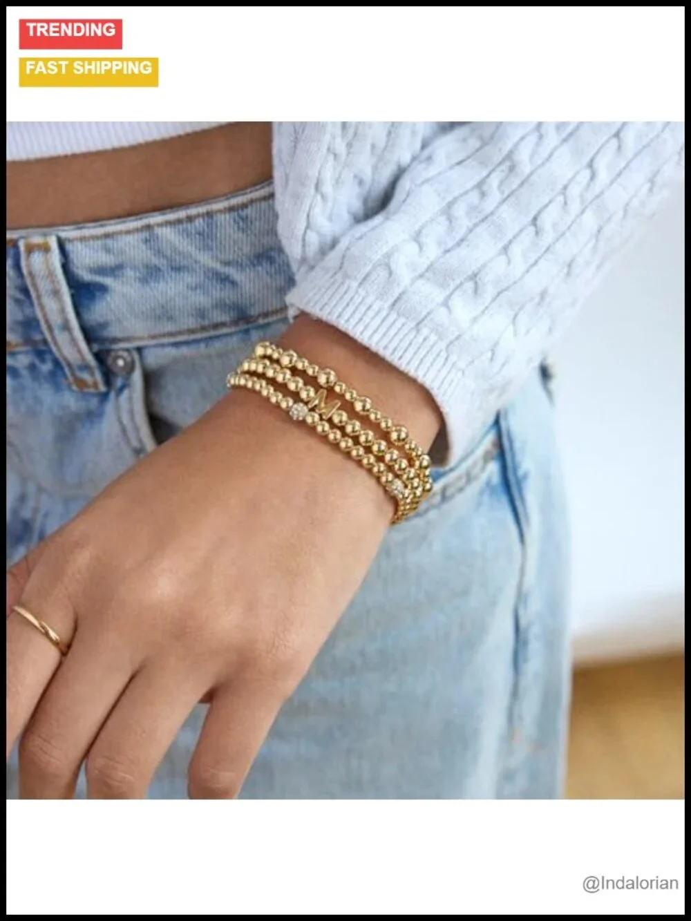 Three Bracelet Gift Set Gold-Plated Beaded Initial Tennis